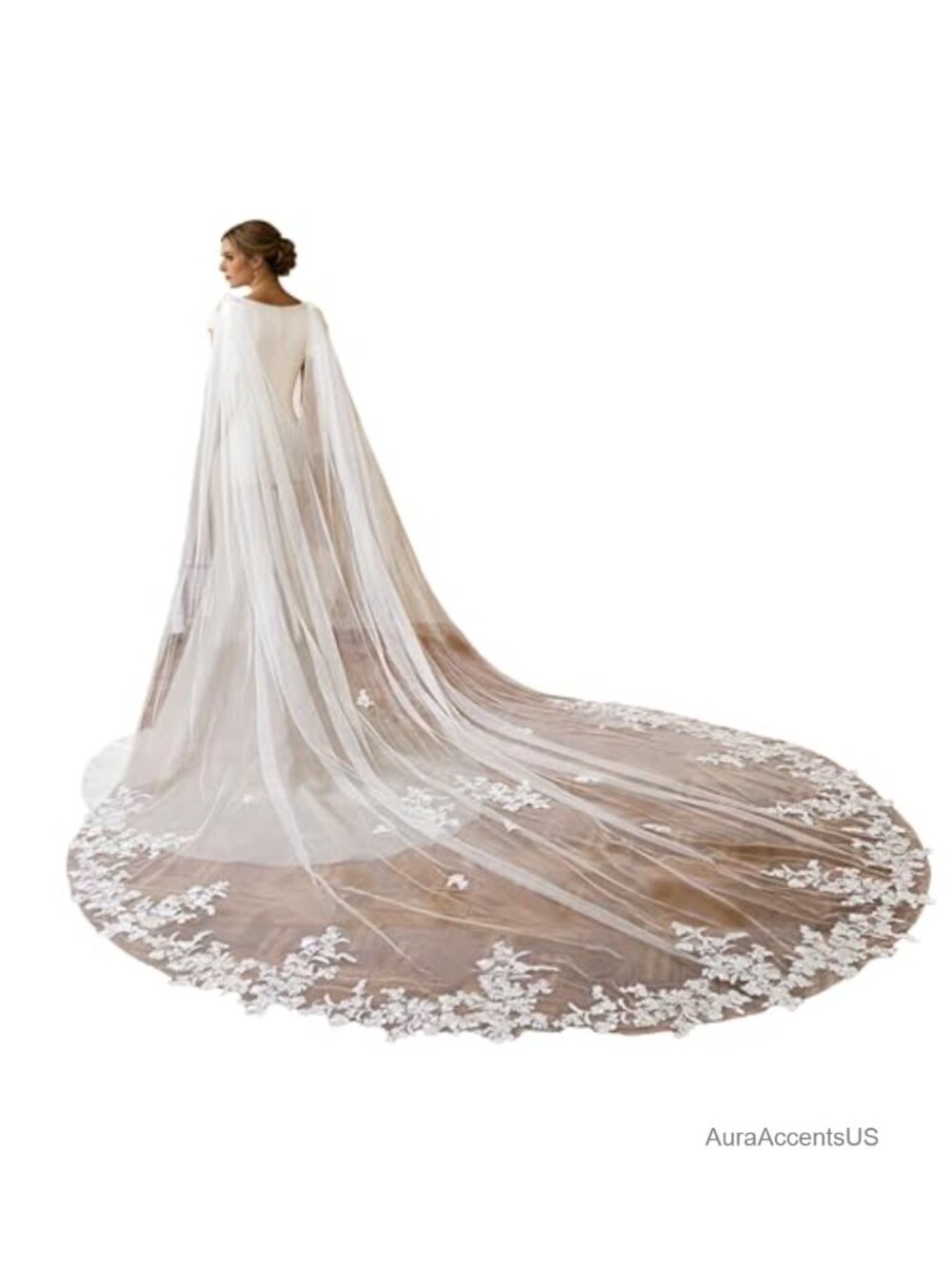 Cathedral Length Bridal Veil Cape Lace Appliques Tulle Wedding Cloak